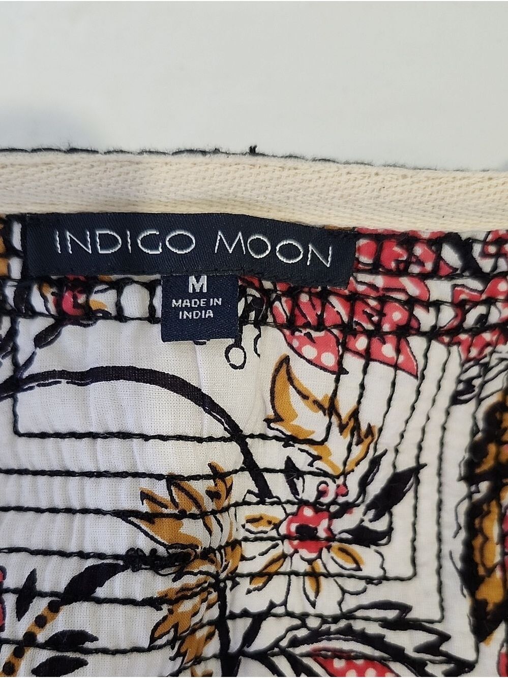Indigo Moon Quilted Jacket Beige Black Colorful Interior Medium Coastal Cowgirl - Picture 4 of 8